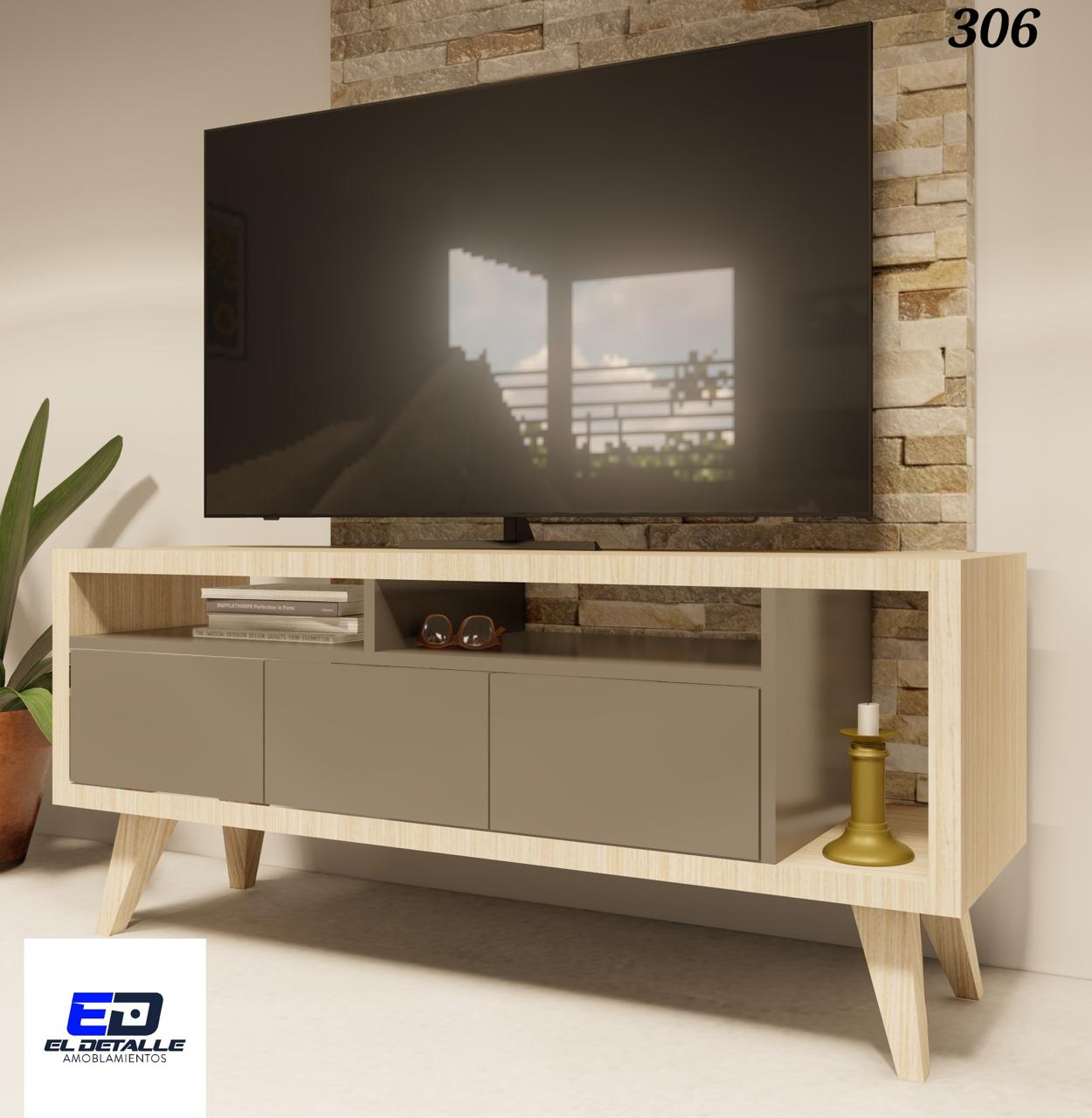 mueble de TV o living con patas nordicas en 2 tonos de melamina con 3 puertas